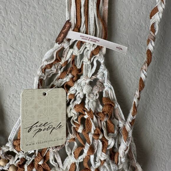 FREE PEOPLE Festival Macrame Metallic Beaded Halter Tank Top Cover Up Size Small - Picture 5 of 7